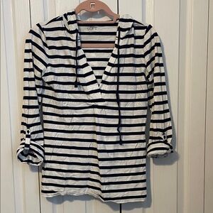 Ann Taylor LOFT Navy & White Striped Hooded Pullover Size Small